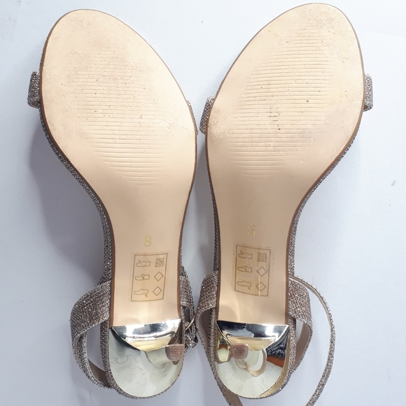 Le Chateau Sparkly Heels Gold Strappy Stiletto 8 - Picture 11 of 13